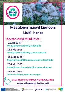 Esite MuKi -hankkeen infotilaisuuksien päivämääristä ja aiheista.