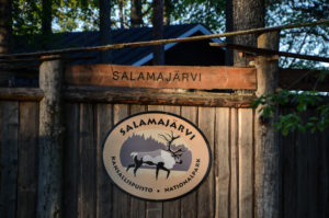 Salamajärven kansallispuiston tunnus Koirasalmen pihassa. Kuva: Upe Nykänen/retkeilyKS
