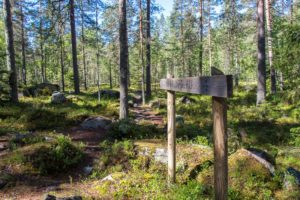 Vaarunvuorten luontopolun opasteviitta. Kuva: Elina Lamminaho/retkeilyKS