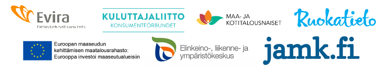 Logot Evira, Kuluttajaliitto, Maa- ja kotitalousnaiset, Ruokatieto Yhdistys, EU, ELY ja JAMK